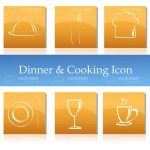 Minimalist White on Yellow Dinner and Cooking Themed Icon 6 Pack